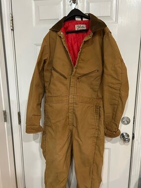 Walls Quilted-Lined Brown Coverall with Red Lining Size Large Tall